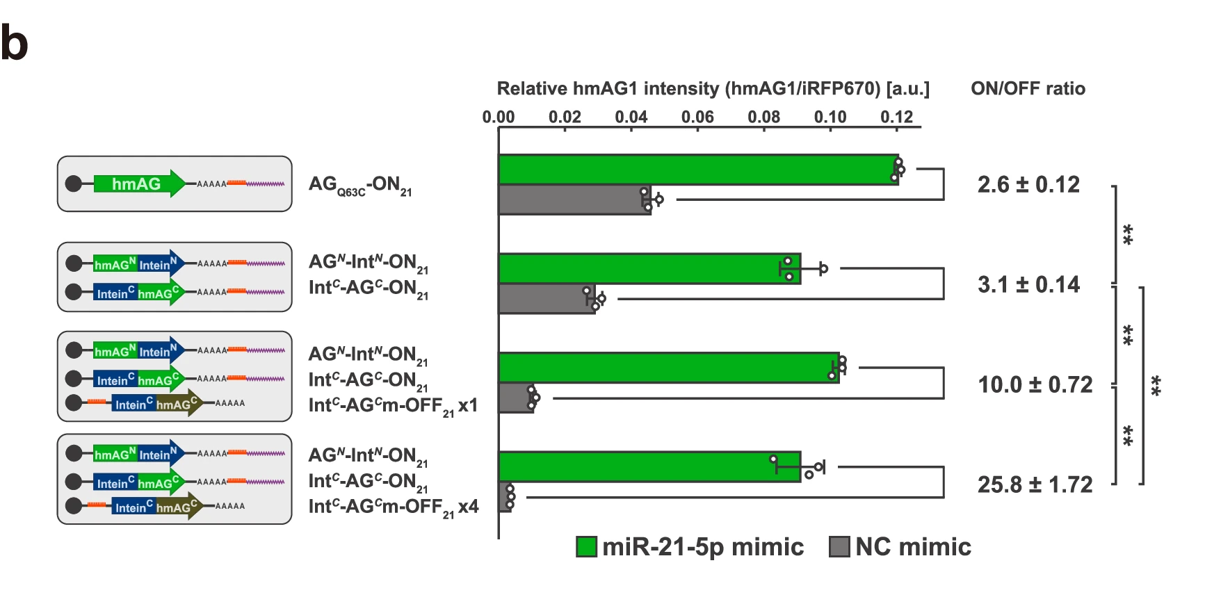 Addition of leak-expression suppressor increases ON/OFF ratio to over 25-fold